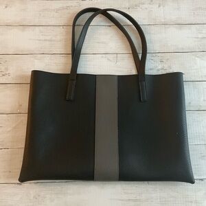 Vince Camuto Black and Gray Leathers Tote Bag, inside pocket, shoulder straps